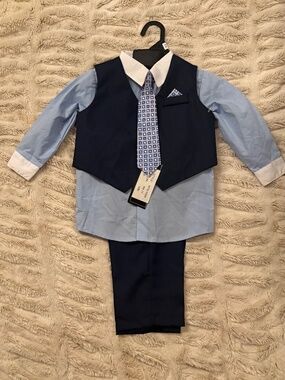Andrew Fezza Baby Boy 4-Piece Suit Set - Navy Blue Formal Outfit (Size 18M)